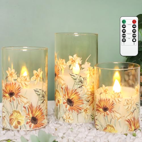MELTONE Sunflower Flameless Candles Remote Real Wax Flickering Battery Operated Glass Candles - Home Party Bedroom Birthday Christmas Summer Spring Decorations - Image 6