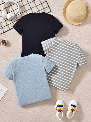 Wdirara Toddler Boy's 3 Pieces Striped Round Neck Short Sleeve Tee Casual T Shirt Top Multicolor 5Y #TOP1