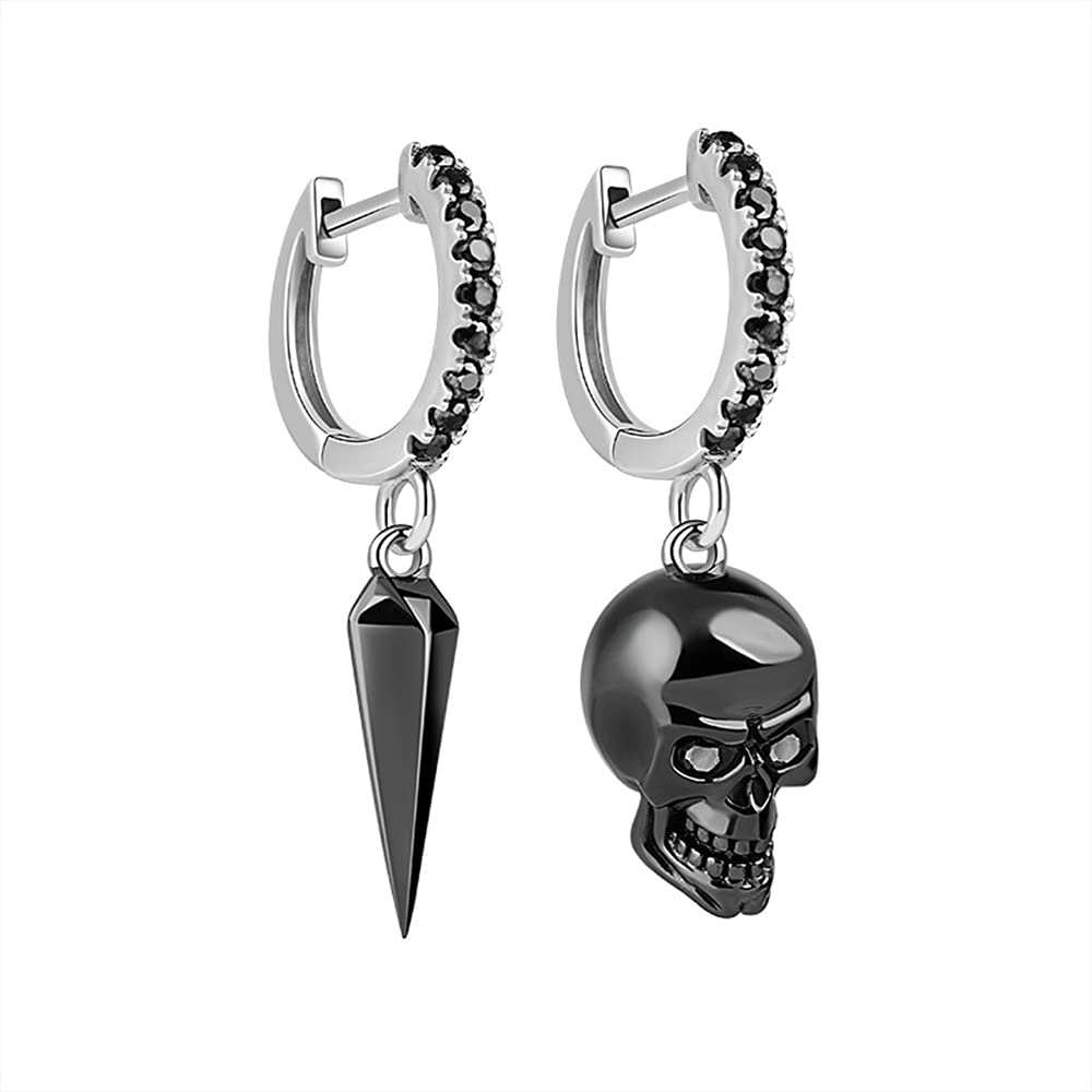 GNOCE Set di Orecchini Teschio e Pugnale in Argento Sterling Placcato in Nero Orecchini Pendenti Teschio con Amore e Zirconia Cubica Nera Orecchini Pendenti di Moda Regalo di Gioielli per Donne Uomini