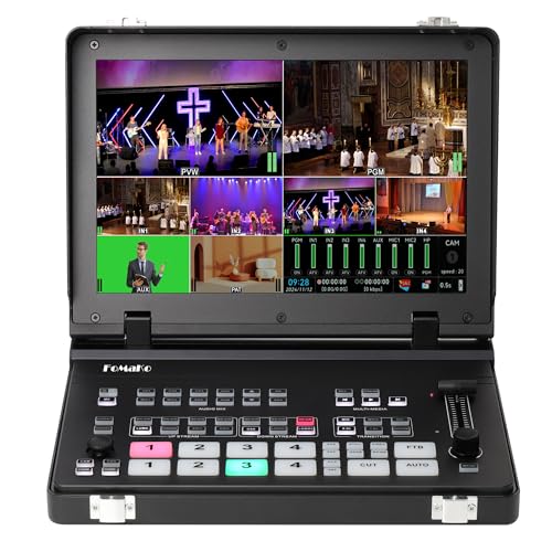 FoMaKo 4K HDMI Video Mixer Switcher, 10.1 Inch FHD LCD Screen, 5-Channel Live Streaming Switcher, 4K 60FPS Input, 1080p 60FPS Output, Support PTZ Controller, HDMI Video Switcher, M5