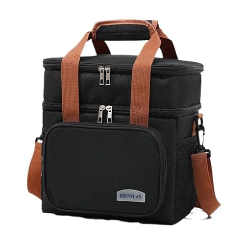 Double Deck Insulated Lunch Box, 20L Expandable Large Insulated Lunch Bag, Collapsible Leakproof Cooler Bag, Lunch Pail with Adjustable Shoulder for Men Women Adults Work Shifts Travel Daytrip (Black)