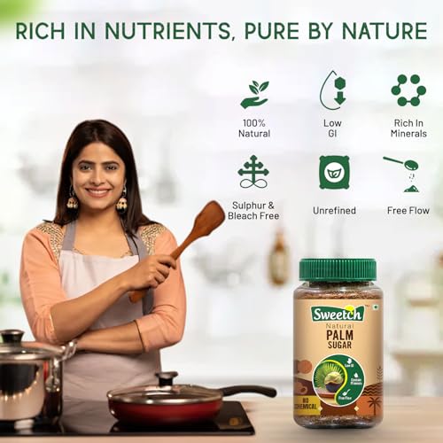 Image of Sweetch Pure Palm Sugar 350g Jar Each (Pack of 2) | Natural Low GI, Unrefined, Traditional Sweetener | Mineral Rich & No Chemicals | Healthy Substitute to White Sugar for Baking, Desserts, Tea, Coffee & Daily Cooking