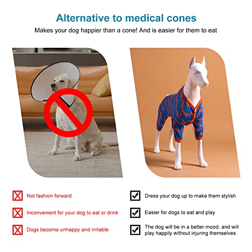 Lovinpet Large Dog Clothes - Spun Polyester Stretch Jersey Knit Pjs, Orange Print, Wound Care And Post Surgery Shirt, Uv Protection, Pet Anxiety Relief Shirt, Large Dog Onesies, 3Xl #TOP6
