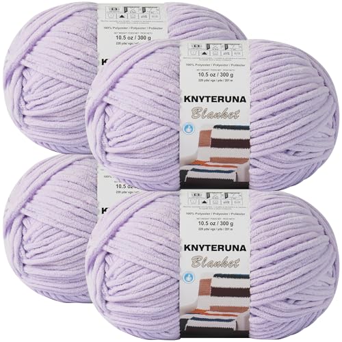 Image of #6 Super Bulky Blanket Yarn for Crocheting - 4 Skeins(Each 10.5oz /300g, 220yds /201m), Chunky Chenille Thick Plush Big Soft Yarn for Crocheting Knitting Blankets, Lavender Fog
