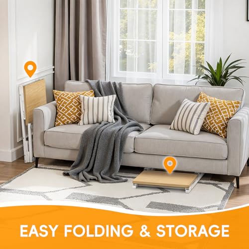 Image of Folding TV Tray Table, 28.8 inch Tall C-Shaped Side Table for Couch and Bed, Slide Under Sofa Side Desk with Storage Bag - Sturdy Metal Frame Tray for Living Room, Bedroom, Home & Office (Light Walnut)