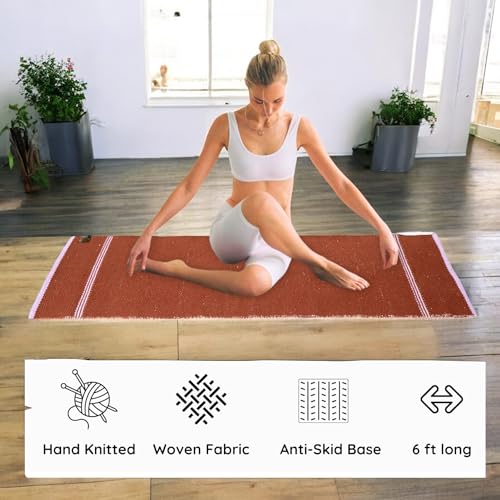 Image of Pure cotton anti-skid, machine wash Foldable Travel Friendly extra Cushioning yoga mat with cotton Carry bag 73inches x 24inches, 8mm thickness 8mm Unisex (Brown)