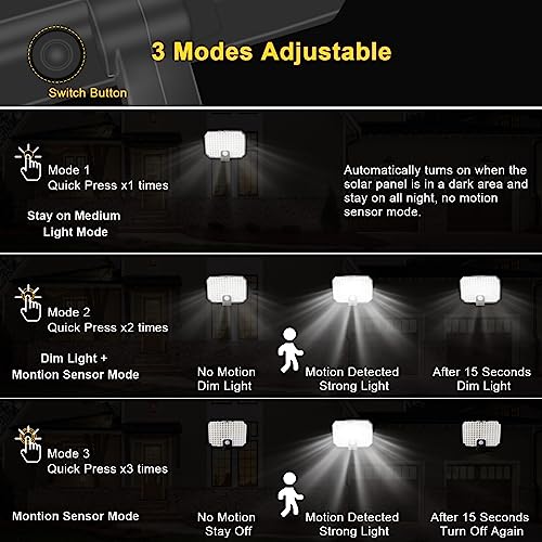 Qqarorsun QQA-1812 Solar Motion Detector Lights, Solar Shed Light With Separate 16.4Ft Cord Solar Panel, 3 Modes Dusk To Dawn Solar Security Lights For Outdoor Porch Or Shed Garage Barn  thumb #3