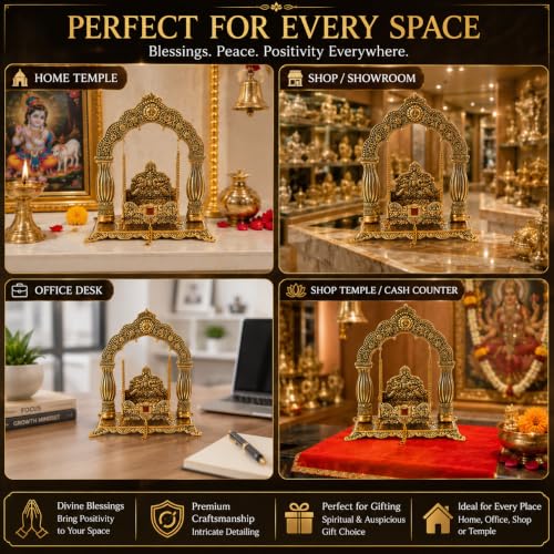 Image of Metal Laddu Gopal Krishna Swing Jhula for Janmashtami Pooja, Decorative Bal Gopal Mandir Swing for Home Temple, Festival Decoration, Pooja Room Decor & Religious Gift
