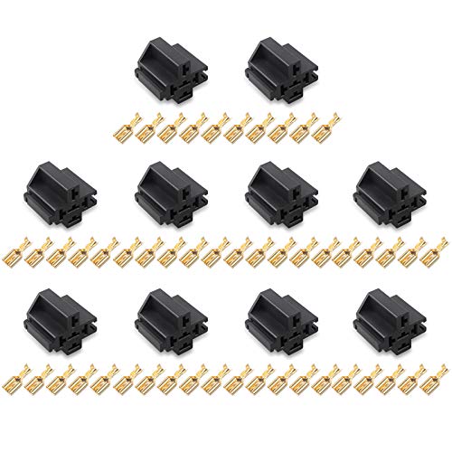 EHDIS 30A /40A 5 Pin Relay Connector Socket with 5 x 6.3mm Terminals, Car Truck Vehicle Relay Case Holder, Pack of 10