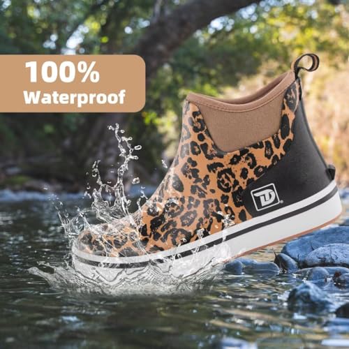Women Deck Boots, Waterproof Rubber Fishing Rain Boots, Anti-slip Short Ankle Shoes for Outdoor Fishing Boating, Size 6-112