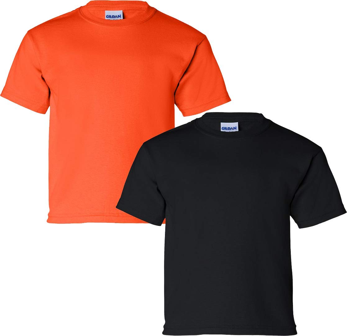 Gildan Lot de 2 t-shirts en coton pour enfant, Orange/noir, Medium