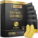 24K Gold Eye Mask– 50 Pairs - Puffy Eyes and Dark Circles Treatments – Look Less Tired and Reduce Wrinkles and Fine Lines Undereye, Revitalize and Refresh Your Skin.