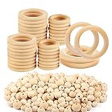 Manualidades creativas: las aros de madera para macrame y bolas de madera para manualidades tienen una apariencia suave y se pueden teñir o torcer con hilo de colores en accesorios decorativos únicos para hacer adornos artesanales o cuentas artesanales.