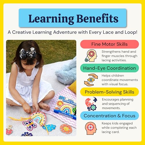 Image of WONDRBOX Montessori Lacing Cards Activity Educational Toy for Kids Age 2 3 4 Year Old | Autistic, Occupational Therapist Games (Set of 3) | Includes 22 Lacing Cards and 6 Laces