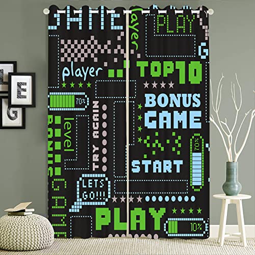 Gaming Curtains For Boys Bedroom Games Curtains Teens Black Green Modern Game Controller Window Curtains - Thermal Insulated Room Curtains For Living Room, 2 Window Curtain Panels #TOP1