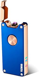 YOZWOO Plasma Lighter Rechargeable USB Electric Lighter Dual Arc Lighters Windproof Flameless Electronic Lighters Pocket Metal Lighteres with LED Battery Indicator for Candle, Fireworks, Incense(Blue)