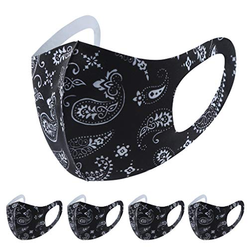 5Pack Face Bandanas for Adult, Washable Reusable Dustproof Anti-spitting Protective Face Coverings for Cycling ect (Black)