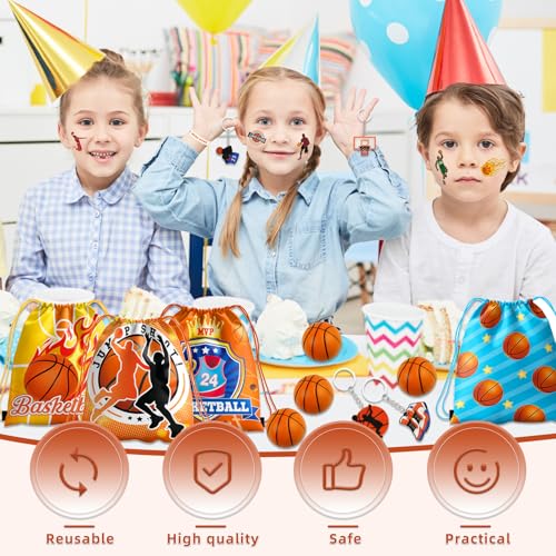 60PCS Basketball Party Favors, Basketball Goodie Bags for Boys Includes 12PCS Basketball Drawstring Bags Bracelet Keychain Tattoo Stickers Mini Basketball for Basketball Birthday Party Supplies by Bluegogo - Image 3