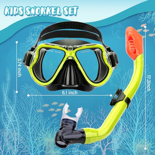 CTSAYTL Kids Snorkel Set for Ages 6-14, Snorkeling Gear for Kids with Dry Top Snorkel Anti-Leak Anti-Fog Panoramic View Snorkel Mask, Boys Girls Junior Teens Snorkeling Set for Swimming Snorkeling