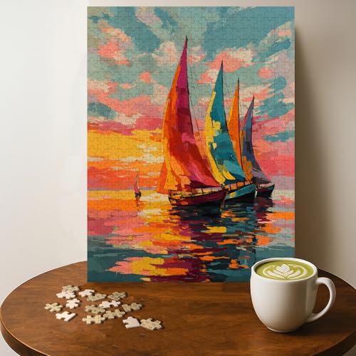 Casse-tête bateaux coucher soleil 500 pièces 20 x 15 po