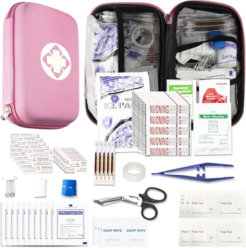277PCS Compact Emergency First Aid Kit for Car Business Travel Size Backpacking Gear Bag Camping Essentials Survival Kit Supplies for Road Trips Hiking Outdoor Play Pink AMORNING