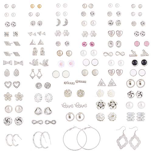 72 Pairs Earrings Set for Women Assorted Multiple Simple Stud Earrings Set Geometric Fake Pearl Round Ball Earring Set