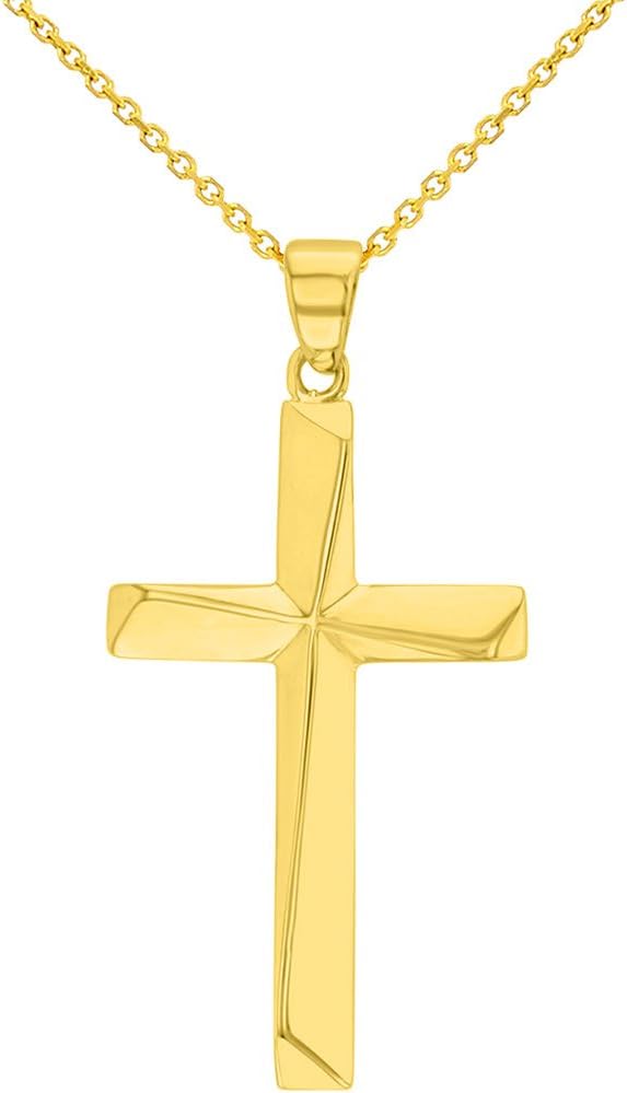 Solid 14K Yellow Gold Elegant Religious Plain Cross Pendant Necklace