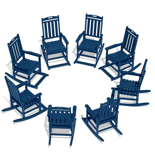 LOUNZY Outdoor Rocking Chair with Footboards Set of 8, HDPE