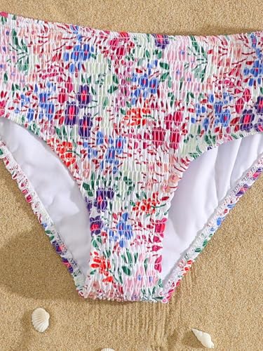 Image of SOLY HUX Girl's Floral Print Bikini Set Spaghetti Strap Smocked Bathing Suit Two Piece Swimsuit