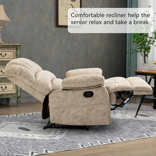 Sillón reclinable tela beige con brazo acolchonado miniatura 3