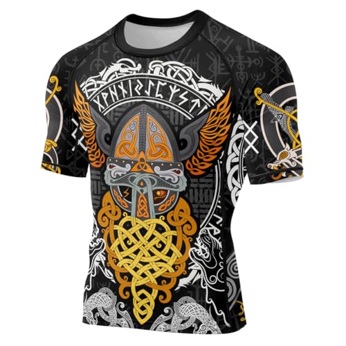 Viking Tatoo Compression Shirts Rash Guard Short Sleeve for Men BJJ MMA Grappling Base Layer2