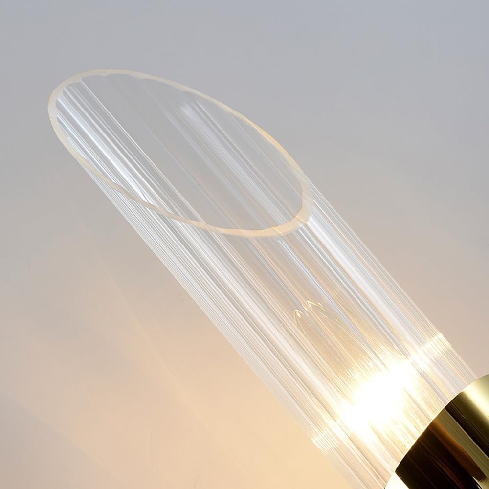 Lampa ścienna, nowoczesna, długa lampa ścienna ze szkła, oświetlenie wewnętrzne up-down do łazienki, chromowane/złote, 2 światła, prążkowane przezroczyste szkło, liniowe do sypialni