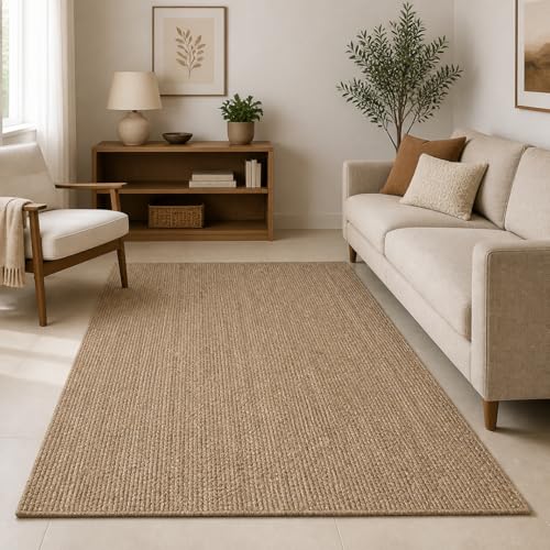 Image of Handmade Cotton Braided 5x7 feet Area Rug - Washable, Low Pile Reversible Floor Mat for Bedroom, Kitchen, Entryway & Living Room - Eco-Friendly Woven Carpet - (Beige Mix, Rect)