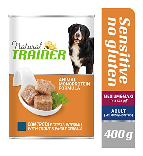 Natural Trainer Sensitive No Gluten Medium - Maxi, feuchtes Futter für Hunde mit Forelle und Vollkornprodukten, 12 x 400 g