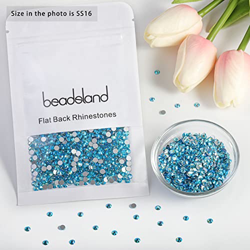 Image of Beadsland Flat Back Crystal Rhinestones, Aquamarine AB, SS16, 2880pcs | Flatback Glass Gems, 3.8-4.0mm, for Nail Art Craft, Glue Fix