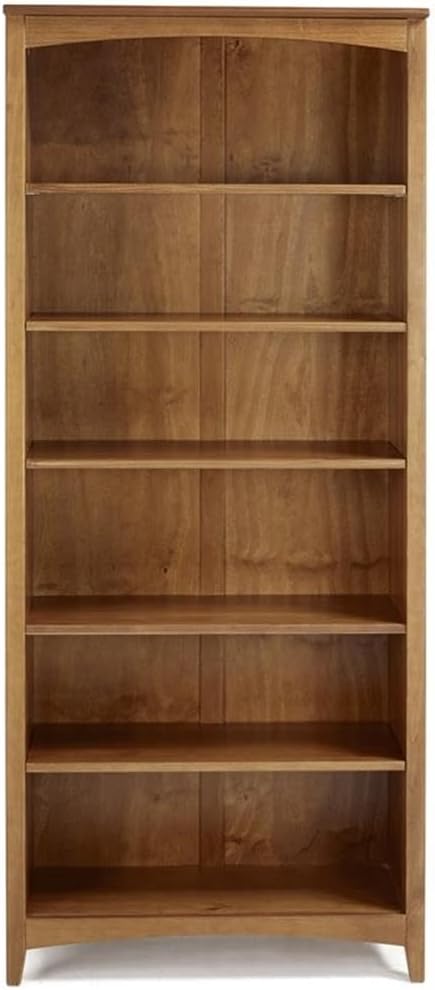 Pemberly Row 72" Shaker Solid Wood Bookcase, Cherry Finish, 6 Shelves with 4 Adjustable, Closed Back, 30" W x 13" D x 72" H, Durable Storage for Home or Office