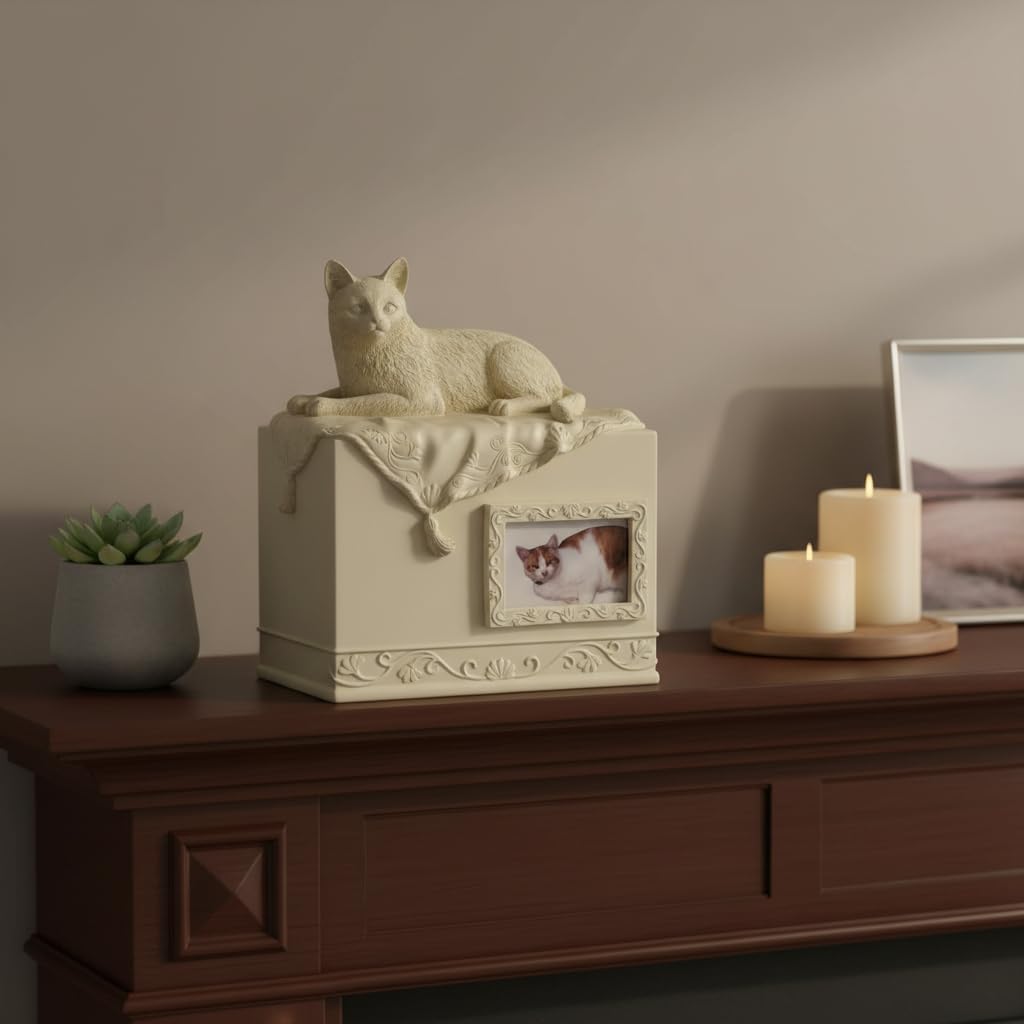 Comfy Hour 7.75" Porcelain Angel Star Pet Urn for Cat, Brown, Pet In Loving Memory Collection