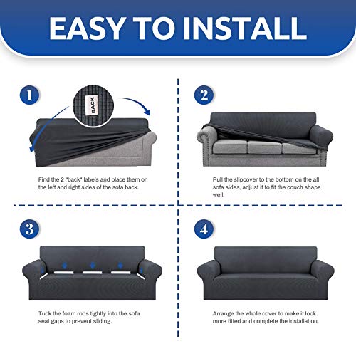 KEKUOU Stretch Single Sofa Slipcover 1 Piece Couch Sofa Cover (31"-55") Furniture Protector 1 Seater Sofa with Elastic Bottom for Kids,Pet.Jacquard Small Checked Pattern Fabric(Small,Charcoal)