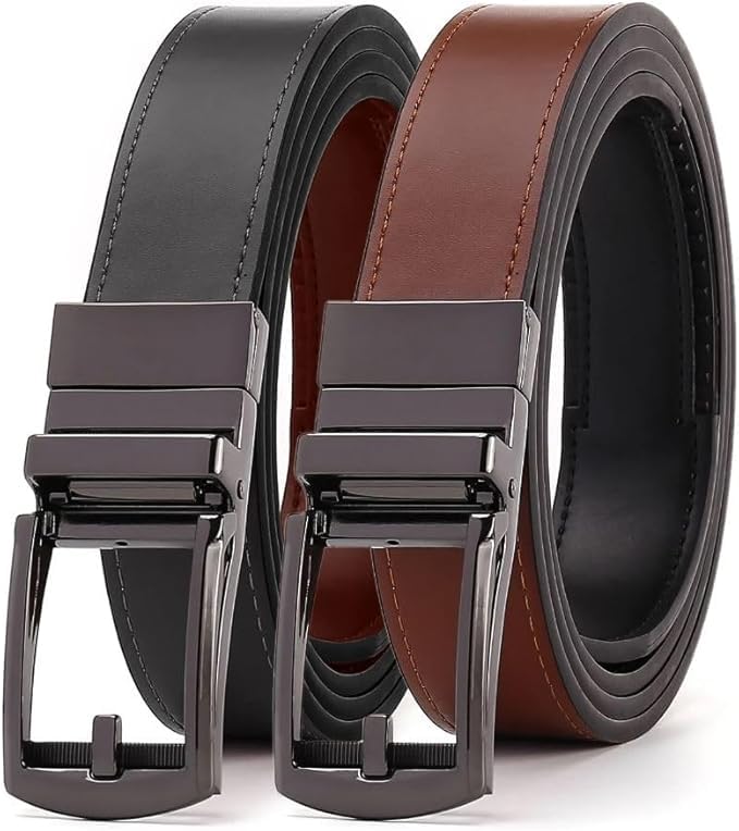 Mark Fred Jack Ratchet Reversible Men’s Leather Belt, Trim-to-Fit, 30mm