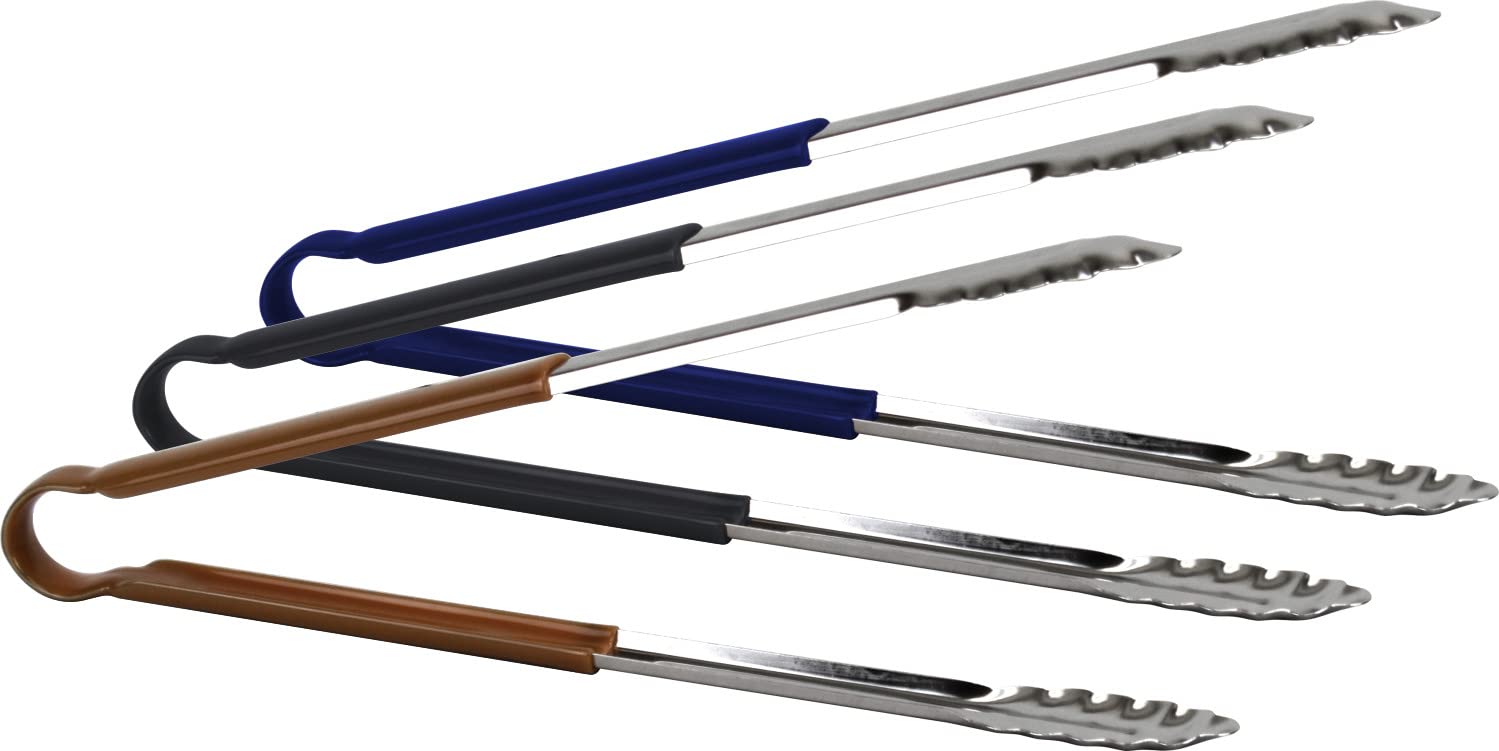 3pc Catergold Professional 12" (30cm) Stainless Steel Food Tongs Set (Blue Black Brown)