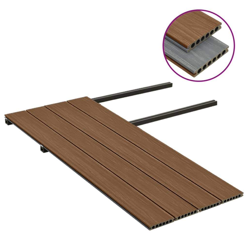 Lot de lames de terrasse WPC marron et gris avec accessoires, 10 m², 4 m de long, coextrudées, 23 mm d'épaisseur, imperméable, aspect bois, pour terrasse, balcon, zone de piscine