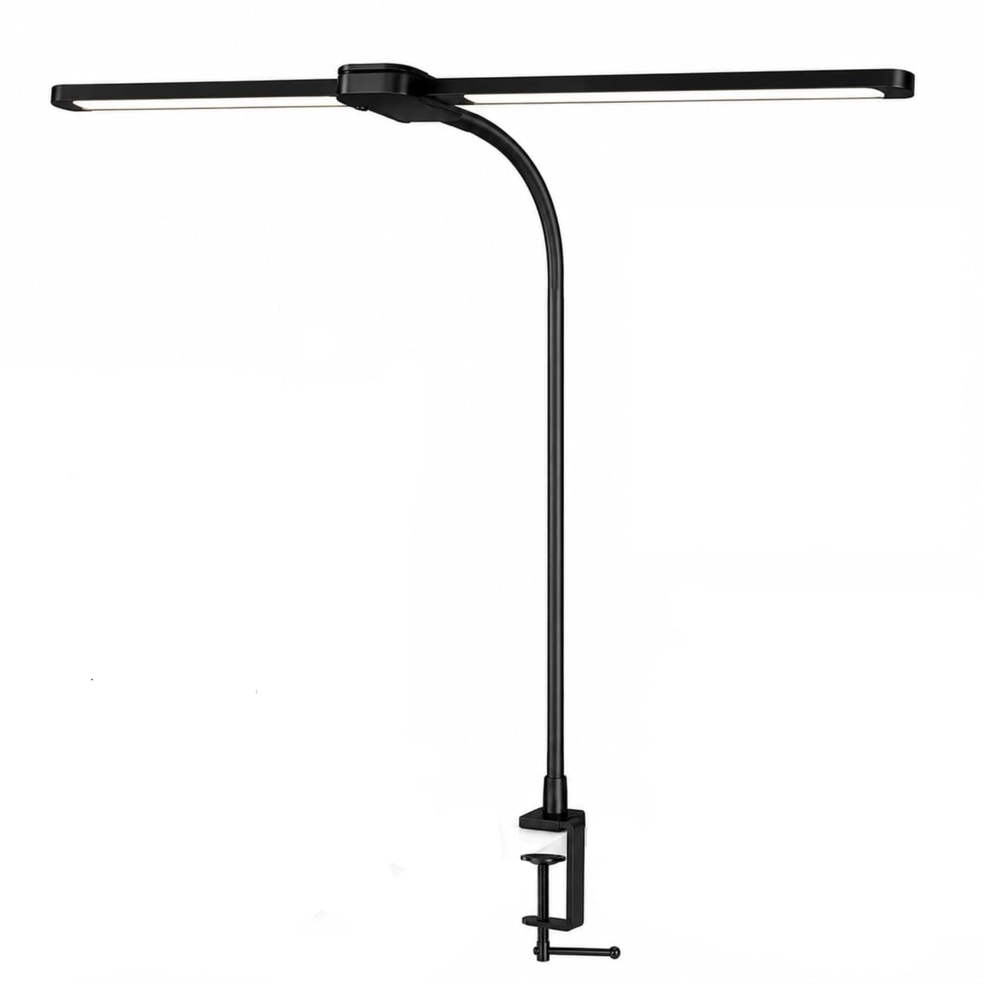Burakh Black Led Desk Lamp With Clamp – Dual Head Flexible Gooseneck Desk Light, Stepless Dimming, Eye-Caring Clip-On Lamp For Office, Home, Reading, Craft, Study (Black)