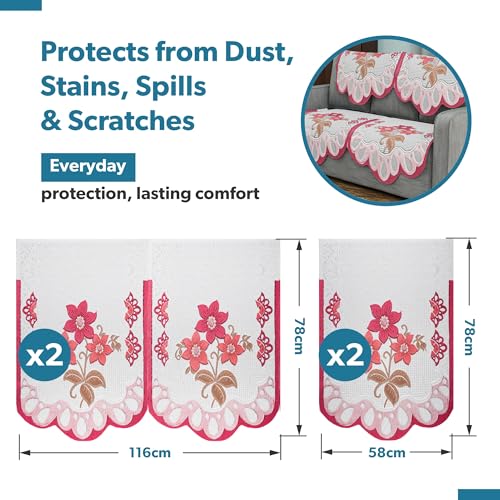 Image of Kuber Industries (Set of 6) Stylish & Durable Cotton Sofa Covers 2+1 Seater | Washable Sofa Protector /Mat & Slipcover for Living Room & Office | Painting Design-White & Pink