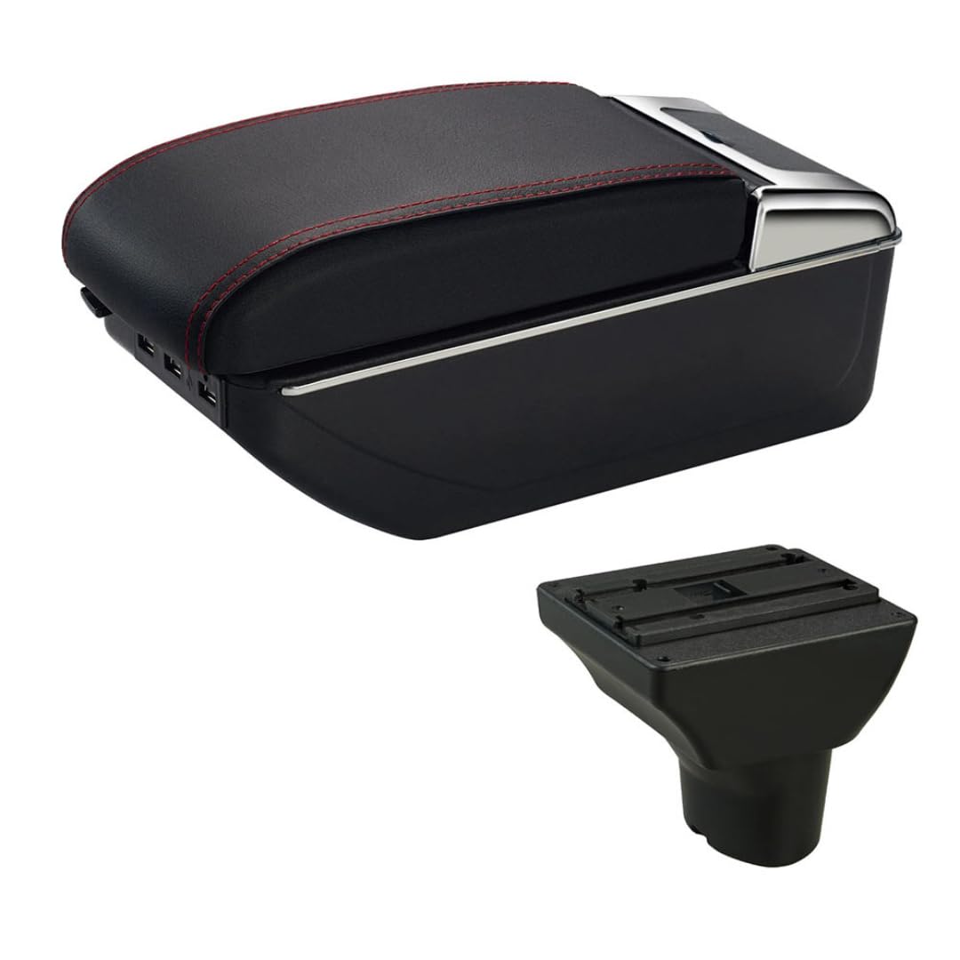 Toiumops Armrest for Hyundai I20 2012, Car Armrest Box Center Console Store Box(C1 Red Line USB)