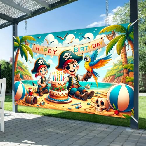 Image of BlissYard Pirate Treasure Happy Birthday Banner 71x43 Inch