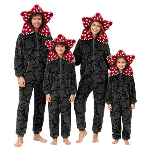 2026 Unisex Kostüm Pyjama Familie Set Winter Pajamas Flauschig Kuschelanzug Schlafanzug Thermo Einteiler mit Kapuze für Herren und Damen langärmelig Fleece Einteiler Cosplay-Anzug 3D (2XL)