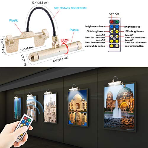 Bigmonat Wireless Picture Lights For Paintings Rechargeable Battery Operated Artwork Light With Rotate Head &2 Mount Way,Brightness Dimmable Clip On Display Lamp With 3 Lighting For Dart Board Artwork #TOP3