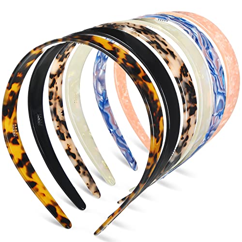 6 Pieces Wide Tortoise Acetate Headbands Cellulose Headbands Skinny Plastic Headbands Comb with Teeth No-slip Resin Hairband Grip Hair Loop Styling Accessories for Women Girls Supplies, 6 Colors