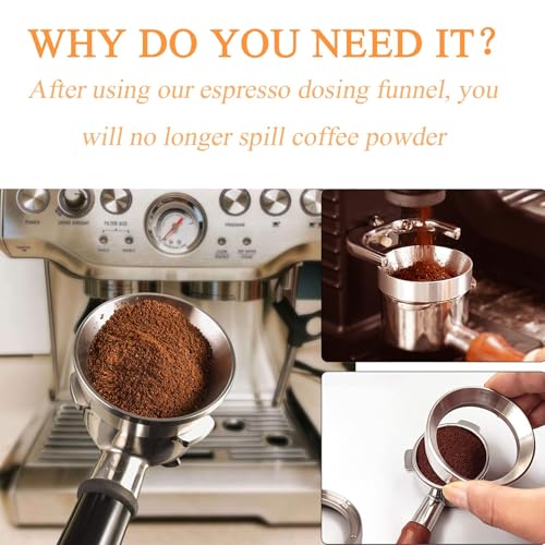 Image of 51mm Portafilter Powder Ring, Stainless Steel Magnetic Powder Ring, Espresso Dosing Funnel Precision Aluminum Alloy Coffee Dosing Ring,Prevent Ground Coffee from Spilling (Silver)