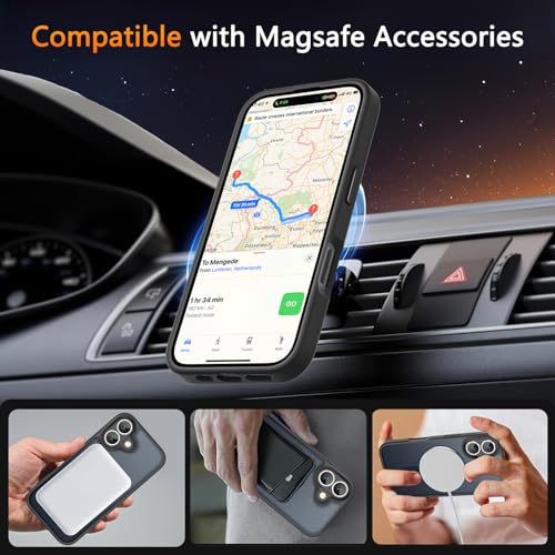 Image of LATVIN for iPhone 16 Plus Case, Magnetic Phone Cover, Compatible with MagSafe, Military Grade Protection, Translucent Matte Frosted Back, Black